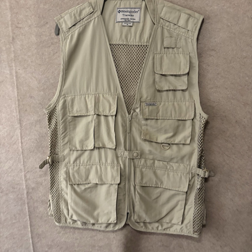 Weekender‎ Traveler Adventure Series Vest Mens Sz M Beige Mesh Full Zip Pockets